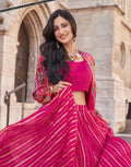 Magenta Pink Embroidered Lehenga with Ethnic Jacket