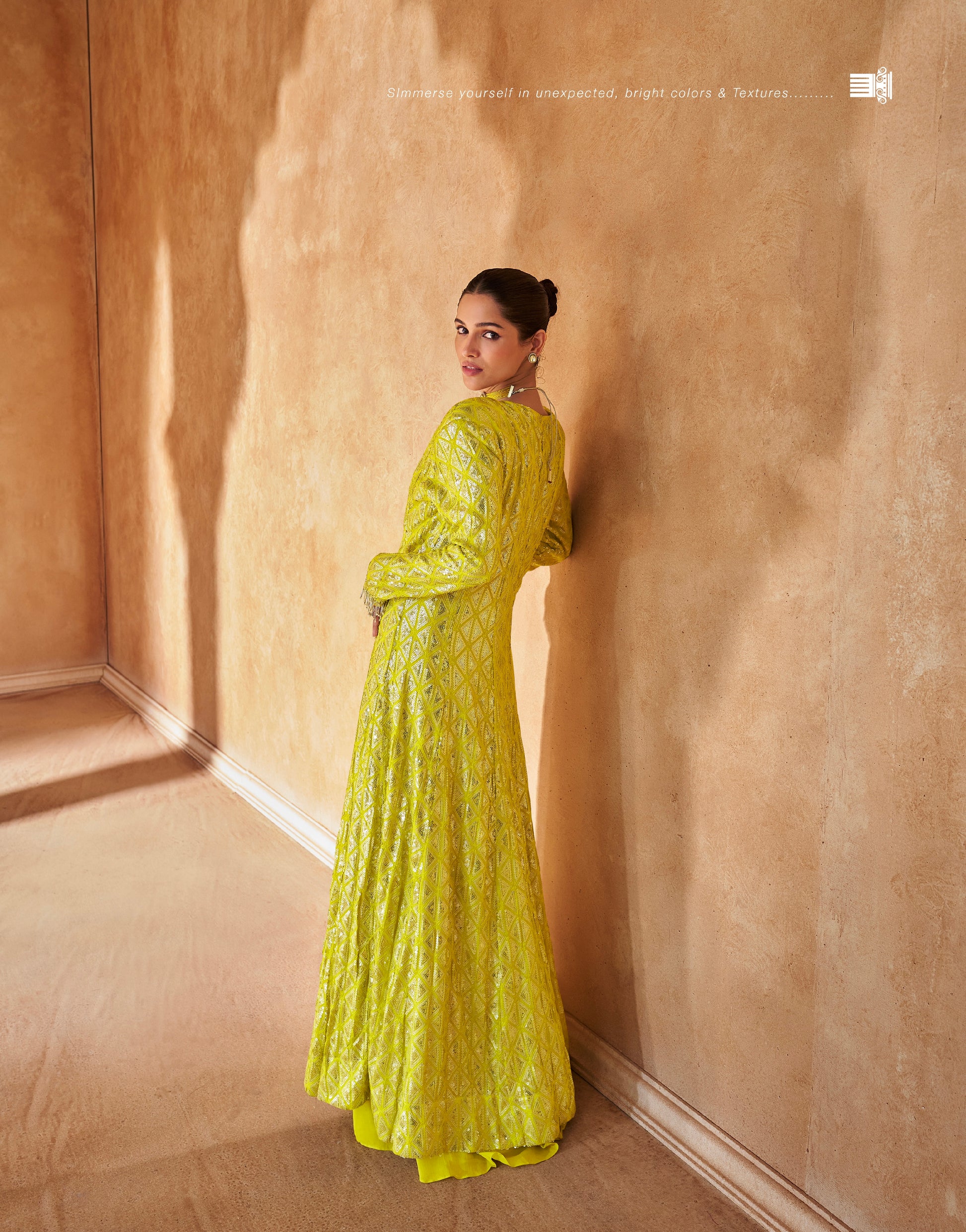 Lime Yellow Designer Palazzo Set with Full Embroidery and Long Jacket