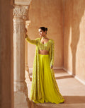 Lime Yellow Designer Palazzo Set with Full Embroidery and Long Jacket