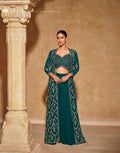 Teal Green Embroidered Palazzo Set in Real Georgette with Long Jacket