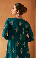 Teal Green Embroidered Palazzo Set in Real Georgette with Long Jacket