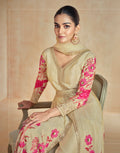 Olive Green and Pink Floral Embroidered Premium Silk Anarkali Set