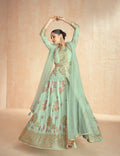 Mint Green Floral Embroidered Premium Silk Anarkali Set & Net Dupatta