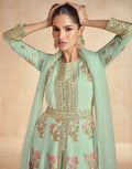 Mint Green Floral Embroidered Premium Silk Anarkali Set & Net Dupatta