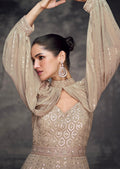 Champagne Gold Sequined Georgette Anarkali with Lucknowi Embroidery