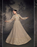 Champagne Gold Sequined Georgette Anarkali with Lucknowi Embroidery