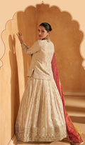 Beige Embroidered Jacquard Silk Anarkali with Colorful Dupatta