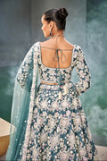 Teal Satin Bridal Lehenga with Exquisite Moti & Sequins Embroidery