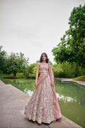 Rose Gold Organza Bridal Lehenga with Sequins & Heavy Embroidery