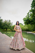 Rose Gold Organza Bridal Lehenga with Sequins & Heavy Embroidery