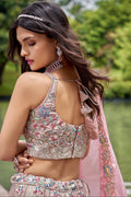 Rose Gold Organza Bridal Lehenga with Sequins & Heavy Embroidery