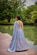 Turquoise Blue Organza Bridal Lehenga with Sequins & Heavy Embroidery