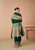 Olive Green Real Chinon Palazzo Suit with Intricate Embroidery