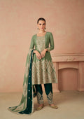 Olive Green Real Chinon Palazzo Suit with Intricate Embroidery