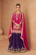 Magenta and Navy Blue Embroidered Chinon Sharara with Mirror Work