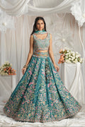 Teal Georgette Lehenga with Multi-Color Sequins & Zarkan Embroidery