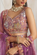 Lavender Organza Lehenga with Multi-Color Sequins & Zarkan Embroidery