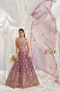 Lavender Organza Lehenga with Multi-Color Sequins & Zarkan Embroidery