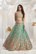 Lime Green Organza Lehenga with Sequins and Zarkan Embroidery