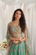 Lime Green Organza Lehenga with Sequins and Zarkan Embroidery