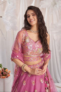 Pink Organza Lehenga with Sequins and Zarkan Embroidery