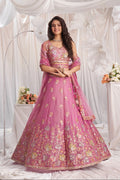 Pink Organza Lehenga with Sequins and Zarkan Embroidery