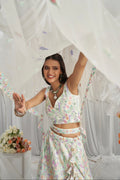 Cream Net Lehenga with Multi-Color Sequins & Embroidered Dupatta