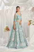 Lime Green Net Lehenga with Multi-Color Sequins & Embroidered Dupatta