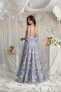 Mauve Net Lehenga with Multicolor Sequins Embroidery