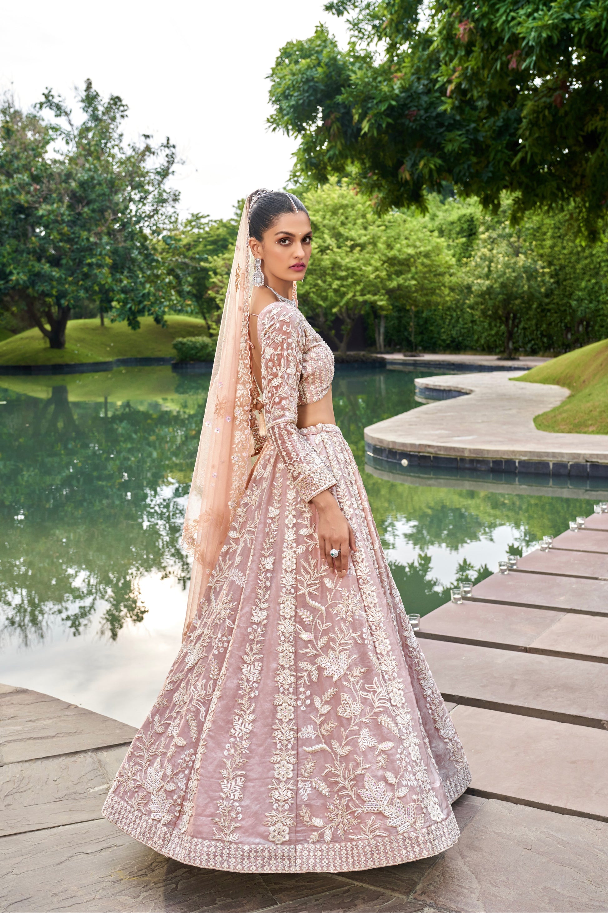 Nude Organza Bridal Lehenga with Zarkan & Sequins Work