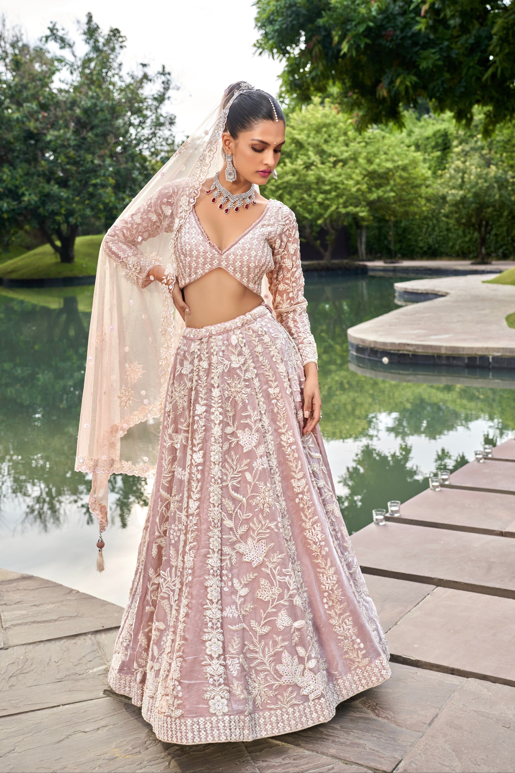 Nude Organza Bridal Lehenga with Zarkan & Sequins Work