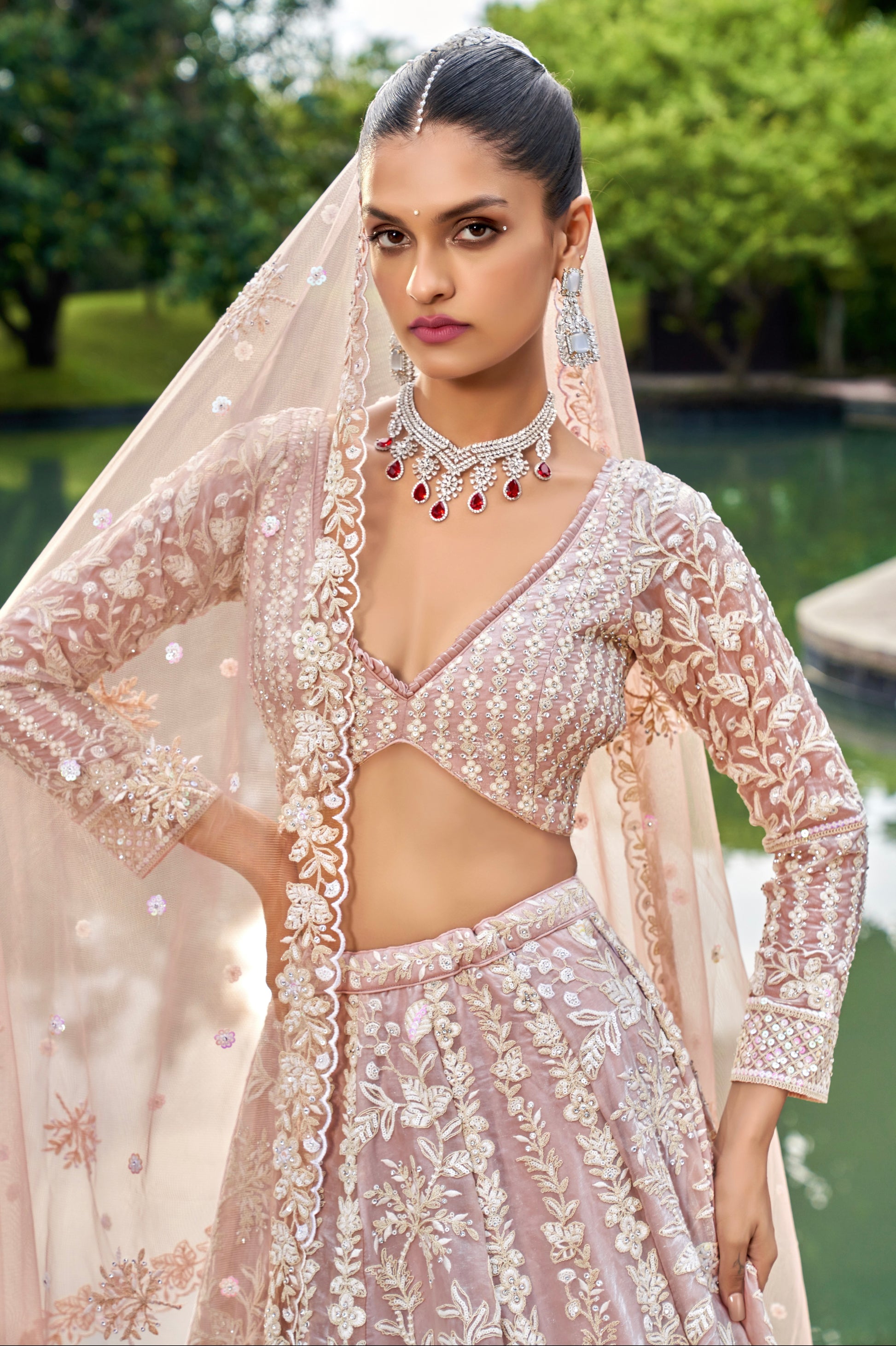 Nude Organza Bridal Lehenga with Zarkan & Sequins Work