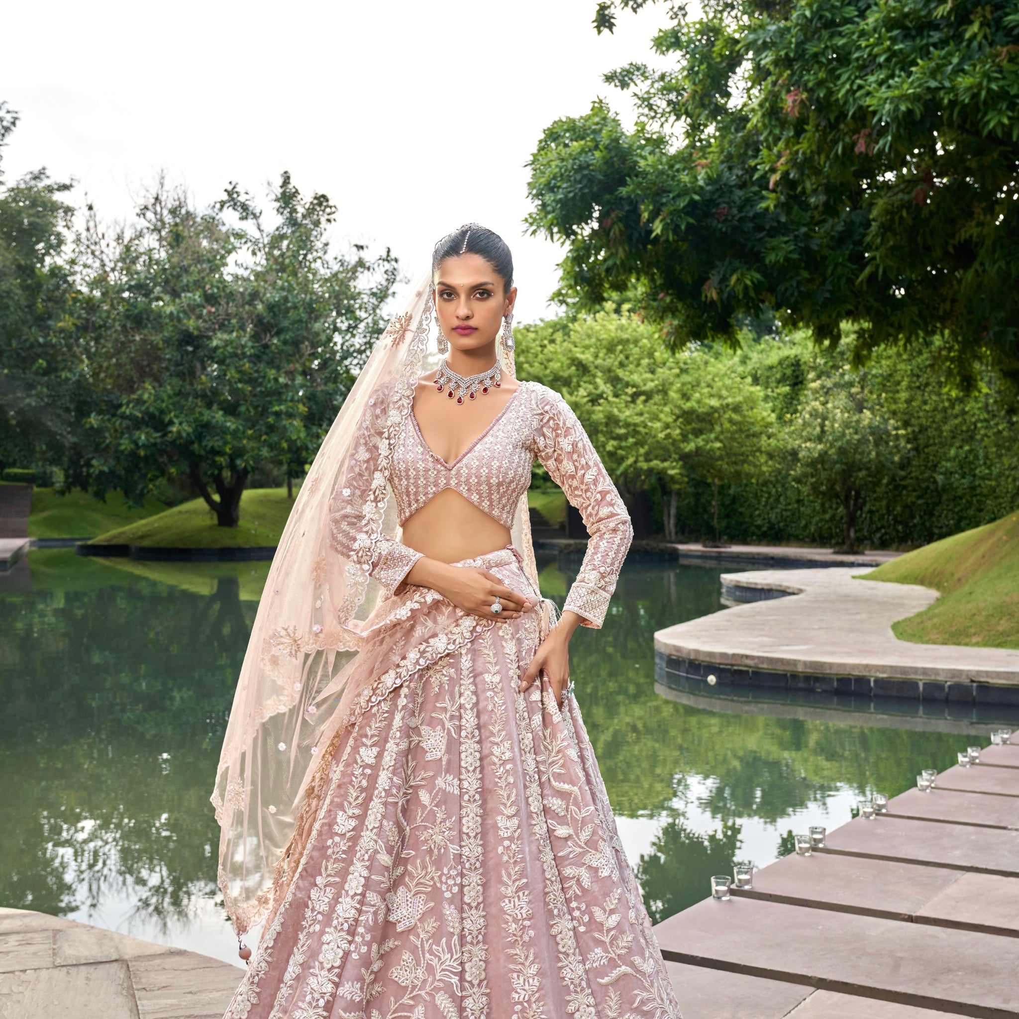 Nude Organza Bridal Lehenga with Zarkan & Sequins Work