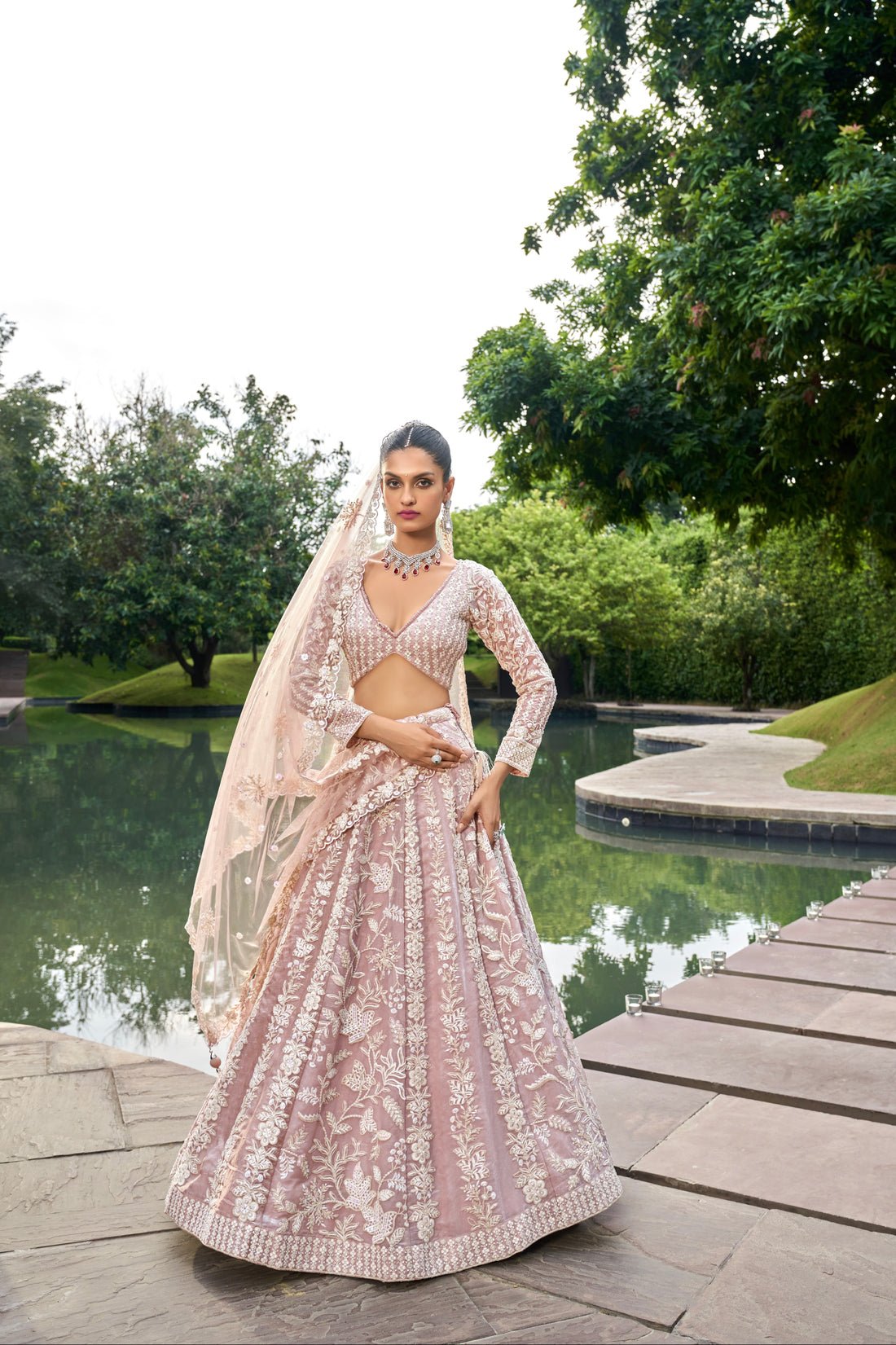 Nude Organza Bridal Lehenga with Zarkan & Sequins Work