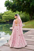 Pink Organza Bridal Lehenga with Sequins & Zarkan Embroidery