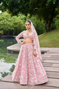 Pink Organza Bridal Lehenga with Sequins & Zarkan Embroidery