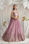 Lavender Georgette Bridal Lehenga with Sequins & Thread Embroidery