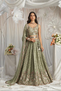 Lime Green Georgette Bridal Lehenga with Sequins & Thread Embroidery