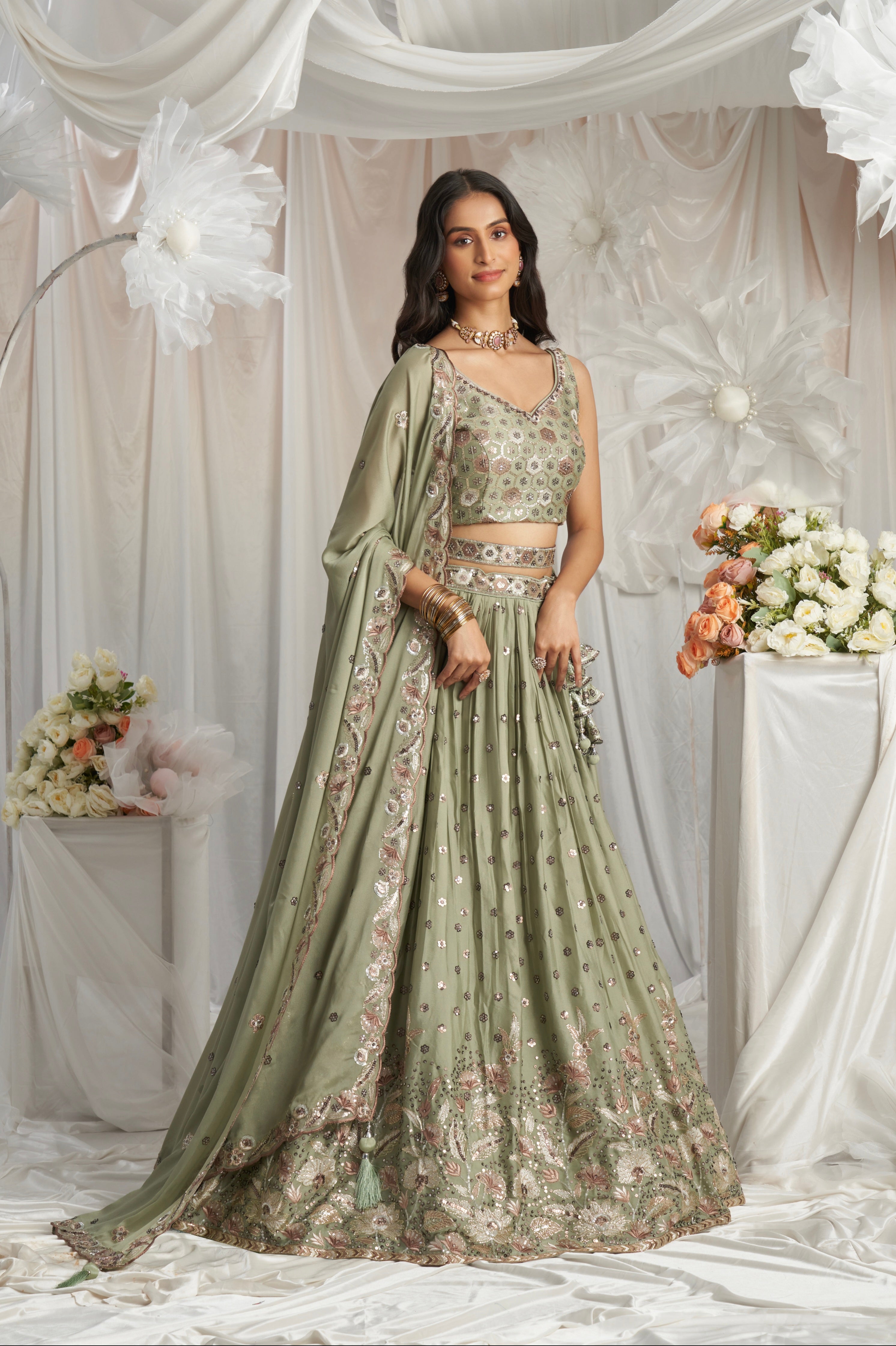 Bridal lehenga green hotsell