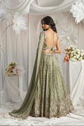 Lime Green Georgette Bridal Lehenga with Sequins & Thread Embroidery