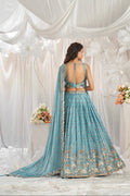 Turquoise Blue Georgette Lehenga with Sequins & Thread Embroidery