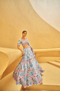 Turquoise Blue Organza Lehenga with Zarkan and Sequins Embroidery for wedding