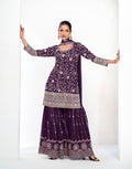 Purple Chinnon Silk Palazzo Suit with Rich Embroidery