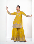 Mustard Yellow Premium Chinnon Silk Palazzo Suit