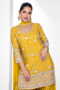 Mustard Yellow Premium Chinnon Silk Palazzo Suit