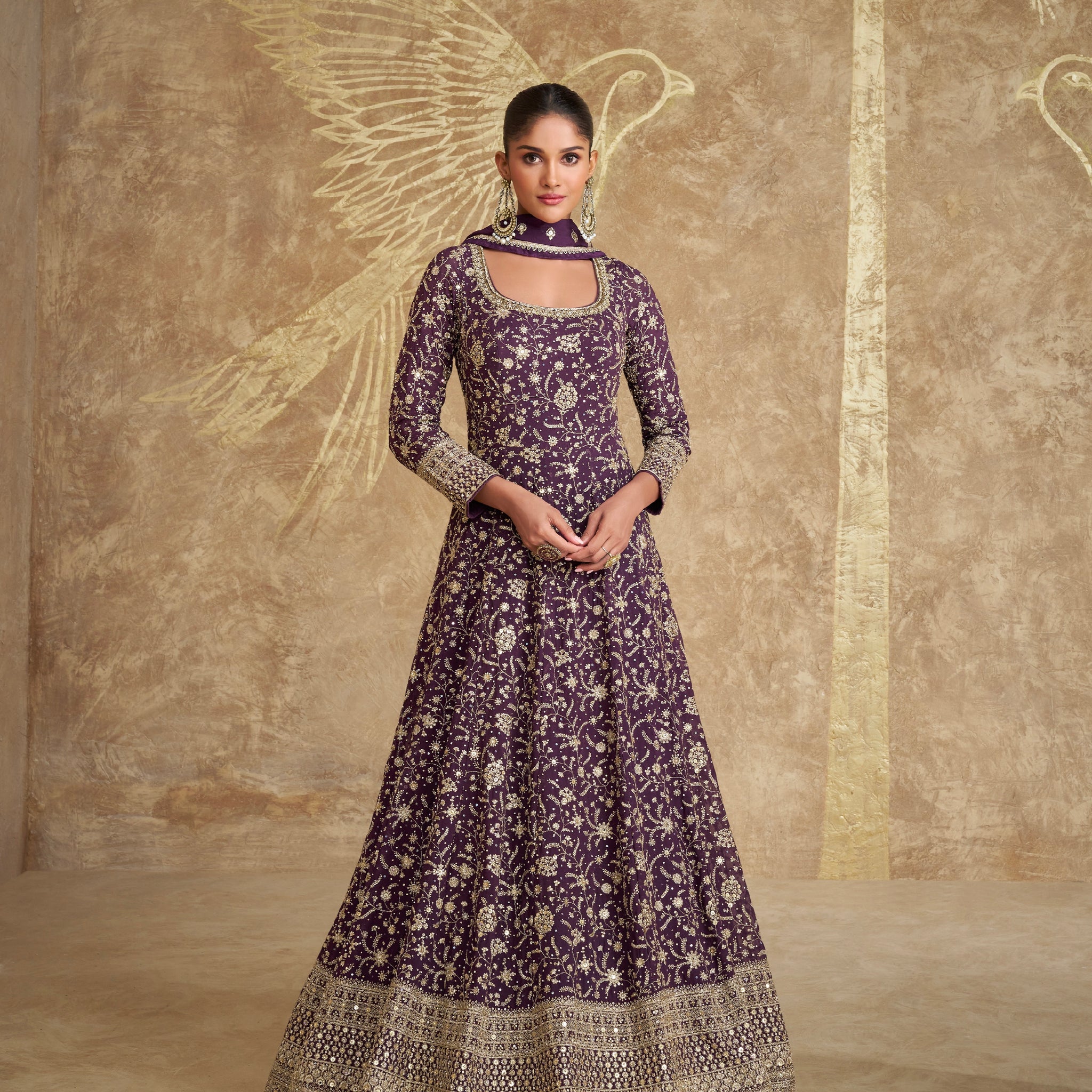 Royal Purple Georgette Embroidered Anarkali Suit with Dupatta