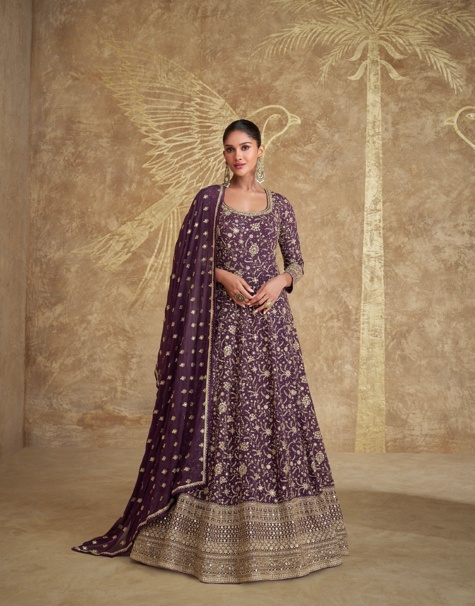 Royal Purple Georgette Embroidered Anarkali Suit with Dupatta