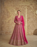 Hot Pink Georgette Embroidered Anarkali Dress with Dupatta