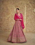 Hot Pink Georgette Embroidered Anarkali Dress with Dupatta