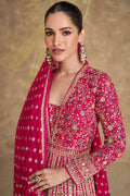 Hot Pink Georgette Embroidered Anarkali Dress with Dupatta